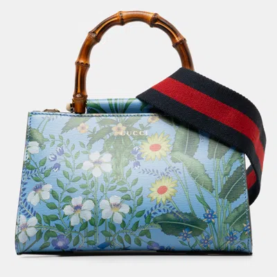 Pre-owned Gucci Mini Flora Nymphaea Handbag In Blue