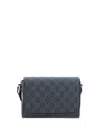 Gucci Gg Supreme Fabric And Leather Shoulder Bag In Blue