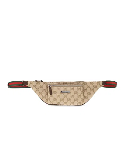 Gucci Mini Gg Canvas Belt Bag With Adjustable Waist Strap, Zip Closure And Card Slot (10.5 Cm) In Beige