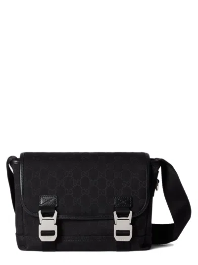 Gucci Mini Gg Canvas Messenger Bag With Adjustable Fabric Strap In Black