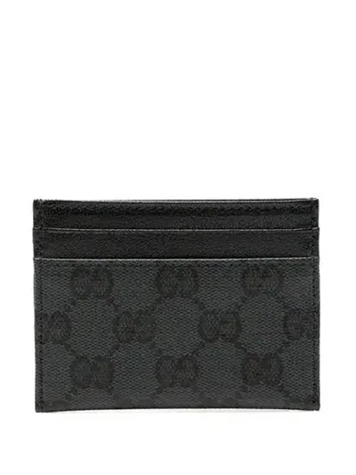 Gucci Mini Gg Canvas Wallet With Silver-foil Logo, Leather Trim & 4 Card Slots (10 X 7 Cm) In Nero