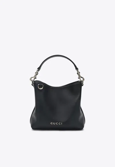 Gucci Mini Gg Emblem Leather Bucket Bag In Black