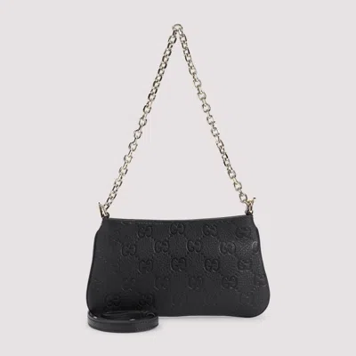 Gucci Mini Gg Emblem Leather Clutch Bag (w:23cm H:12cm D:2cm) In Black