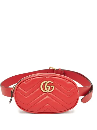 Pre-owned Gucci Mini Gg Marmont Belt Bag In Red