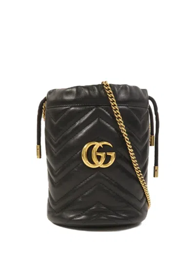 Pre-owned Gucci Mini Gg Marmont Bucket Bag In Black