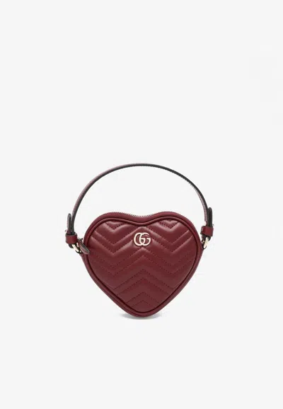 Gucci Mini Gg Marmont Heart-shaped Handbag In Burgundy