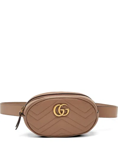 Pre-owned Gucci Mini Gg Marmont Leather Belt Bag In Neutral