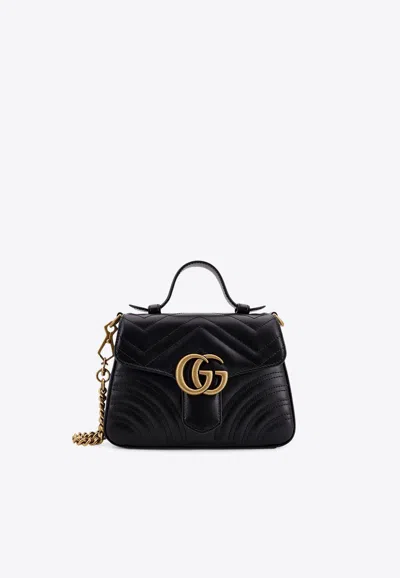 Gucci Mini Gg Marmont Leather Top Handle Bag In Black