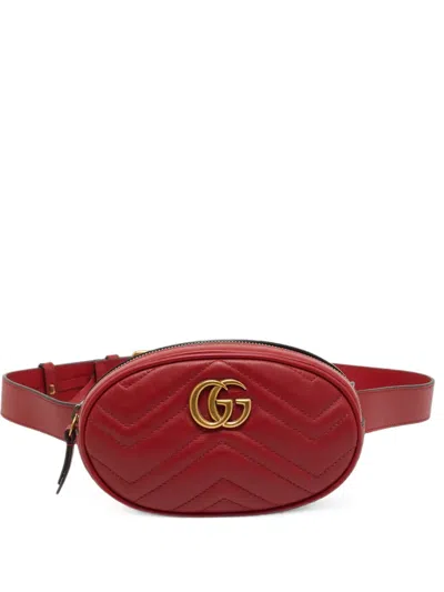 Pre-owned Gucci Mini Gg Marmont Matelassé Belt Bag In Red