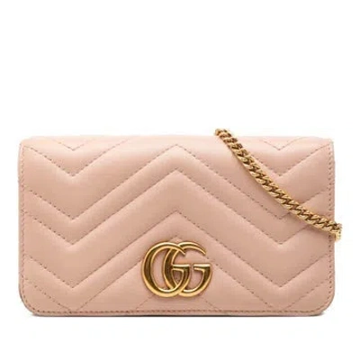 Pre-owned Gucci Mini Gg Marmont Matelasse Calfskin Wallet On Chain In Pink