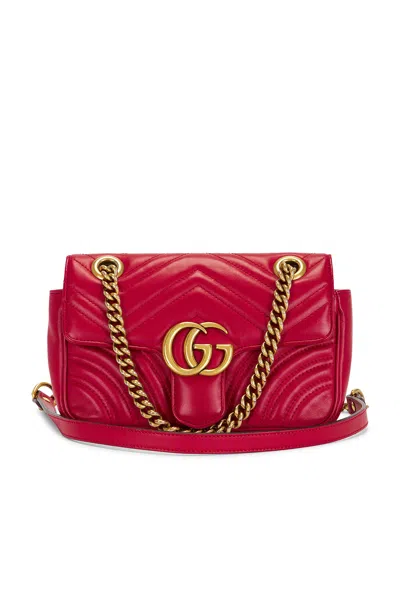 Pre-owned Gucci Mini Gg Marmont Shoulder Bag In Hibiscus Red