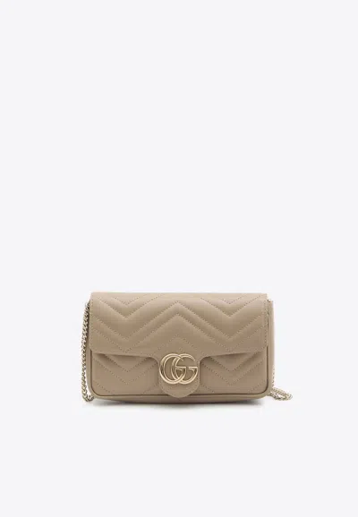 Gucci Mini Gg Marmont Shoulder Bag With Cardholder In Beige