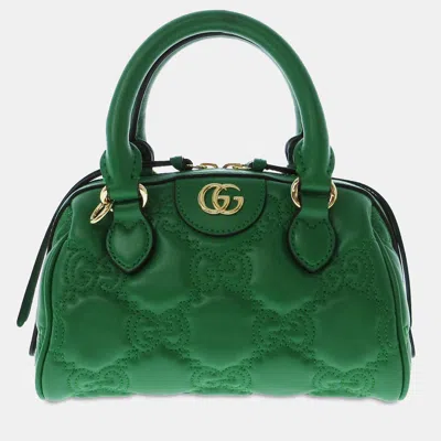Pre-owned Gucci Mini Gg Matelasse Marmont Satchel In Green