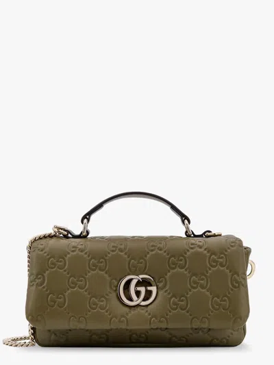Gucci Mini Gg Milano Leather Handbag With All-over Gg Motif In Green