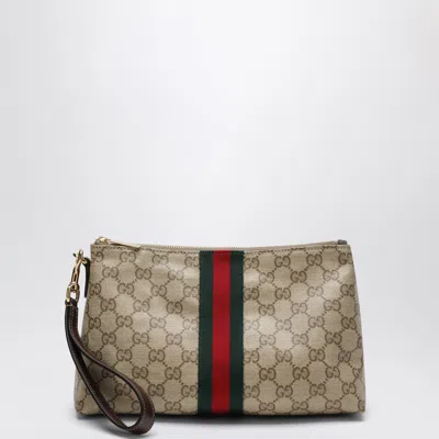 Gucci Mini Gg Pouch With Web Ribbon In Blue