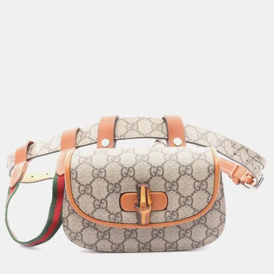 Pre-owned Gucci Mini Gg Supreme Beige Web Bamboo 1947 Belt Bag In Sand