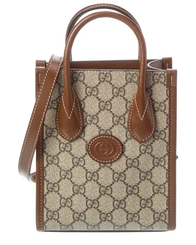 Gucci Mini Gg Supreme Canvas & Leather Tote In Brown