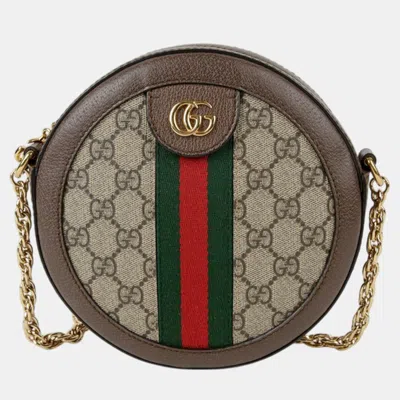 Pre-owned Gucci Mini Gg Supreme Canvas Ophidia Round Shoulder And Cross Bag In Beige