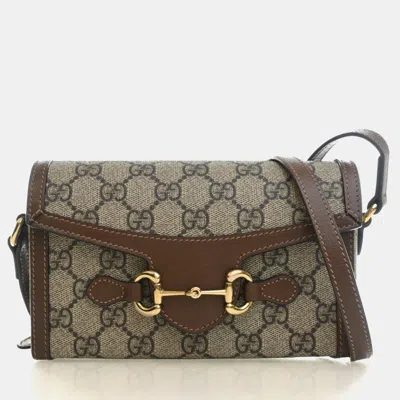 Pre-owned Gucci Mini Gg Supreme Horsebit 1955 In Sand