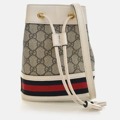 Pre-owned Gucci Mini Gg Supreme Ophidia Bucket Bag In Sand