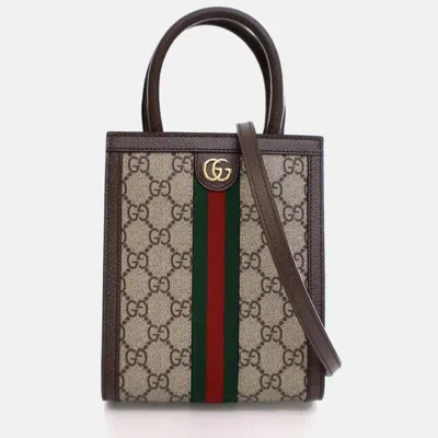 Pre-owned Gucci Mini Gg Supreme Ophidia Tote Bag In Brown