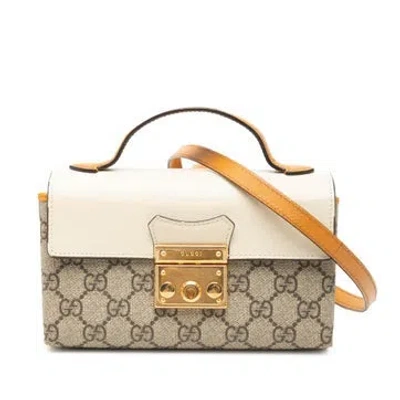 Pre-owned Gucci Mini Gg Supreme Padlock Satchel In White