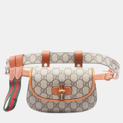 Pre-owned Gucci Mini Gg Supreme Web Bamboo 1947 Belt Bag In Brown