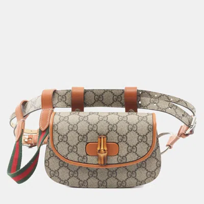 Pre-owned Gucci Mini Gg Supreme Web Bamboo 1947 Belt Bag In Brown