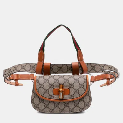 Pre-owned Gucci Mini Gg Supreme Web Bamboo 1947 Belt Bag In Brown
