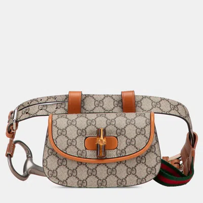 Pre-owned Gucci Mini Gg Supreme Web Bamboo 1947 Belt Bag In Sand