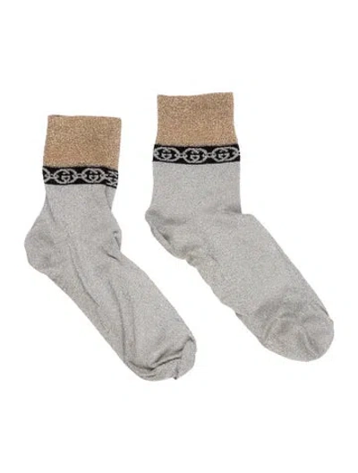 Pre-owned Gucci Mini Greek Socks In Silver