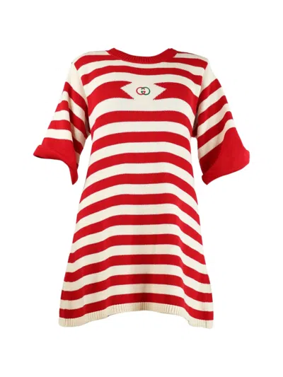 Pre-owned Gucci Mini  Garden Striped Dress In Red