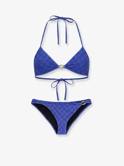 Gucci Mini Interlocking G Back Tie Top In Blue
