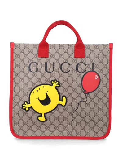 Gucci Mini Kids' Shopping Handbag With Fun Character Print - Height: 31.5 Cm In Gray