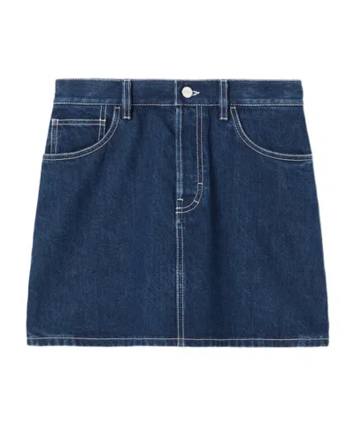 Gucci Mini Lasered Denim Skirt In Blue