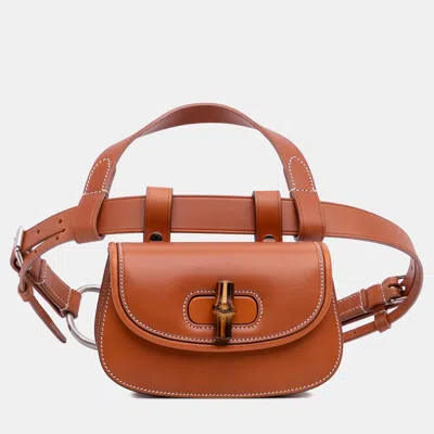 Pre-owned Gucci Mini Leather Bamboo 1947 Belt Bag In Brown