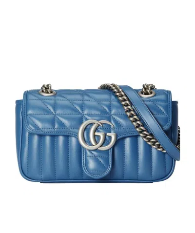 Gucci Mini Leather Gg Marmont Shoulder Bag In Blue