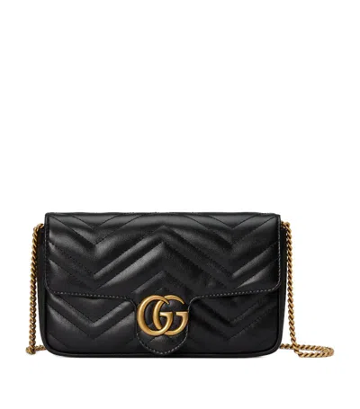 Gucci Mini Leather Gg Wallet With Chain In Black