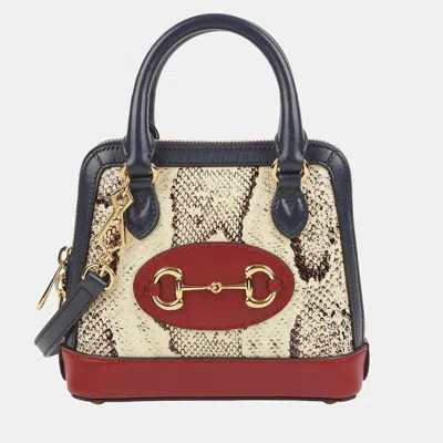 Pre-owned Gucci Mini Leather Trimmed Python Horsebit 1955 Tote And Shoulder Bag In Multicolor