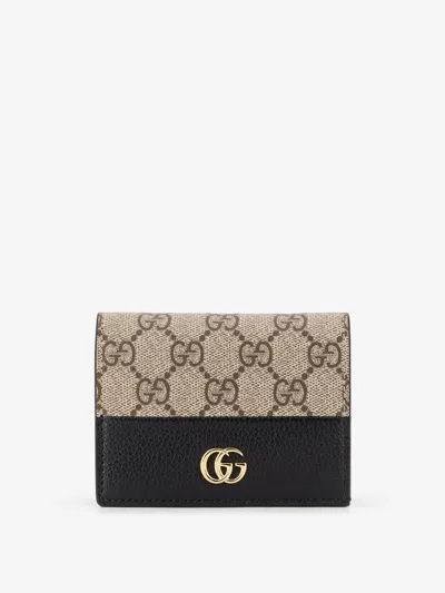 Gucci Mini Leather Wallet And Gg Supreme Fabric In Brown