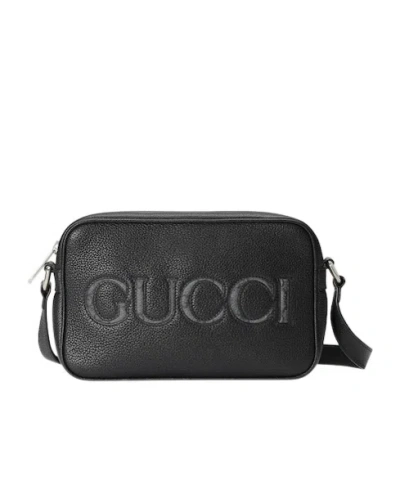 Gucci Mini Logo-appliqué Leather Shoulder Bag In Black