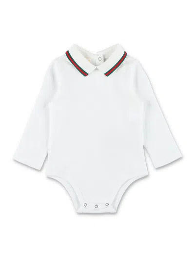 Gucci Mini Long-sleeve Bodysuit For Girls In Optical White