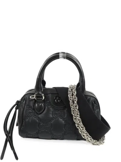 Pre-owned Gucci Mini Matelassé Gg Tote Bag In Black