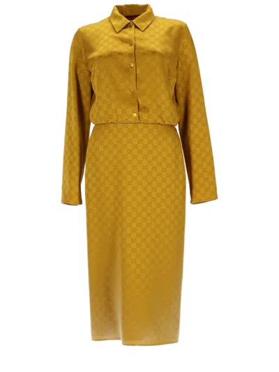 Gucci ? Mini Midi Dress With Shirt Detail In Beige
