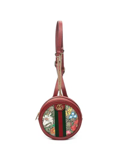 Pre-owned Gucci Mini Ophidia Floral-print Backpack In Red