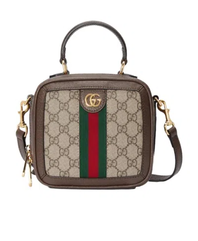 Gucci Mini Ophidia Gg Canvas Top Handle Bag In Ebony