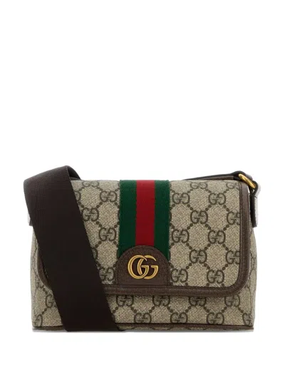 Gucci Canvas Mini Ophidia Crossbody Bag Adjustable Strap In Brown