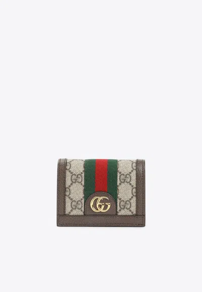 Gucci Mini Ophidia Gg Supreme Wallet In Neutral