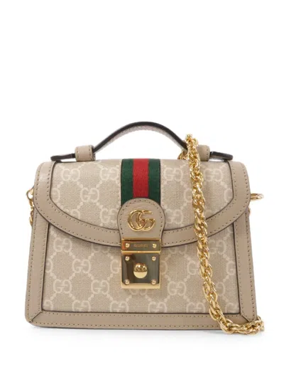 Pre-owned Gucci Mini Ophidia Monogram-pattern Shoulder Bag In Neutral