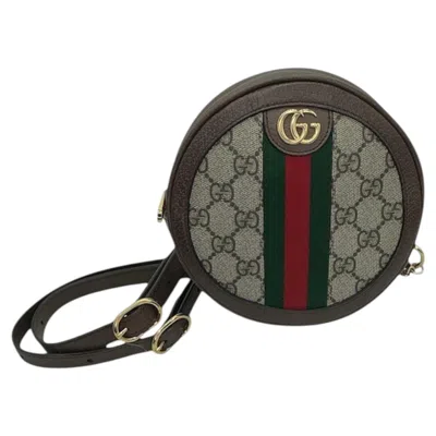 Pre-owned Gucci Mini Ophidia Round Backpack In Beige Gg Supreme Calfskin In Brown